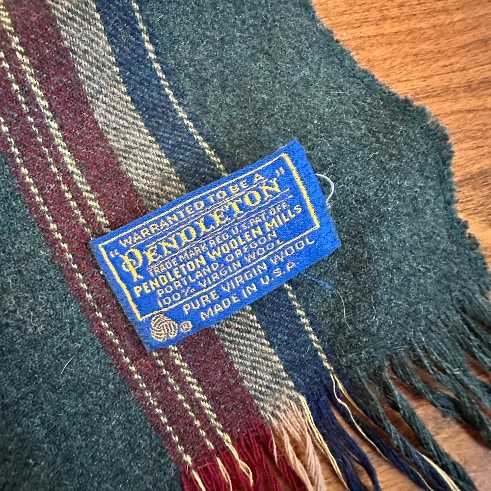 1970’s Pendleton Virgin Wool Stripe Scarf – Teal Green Made in USA - Picture 5 of 5